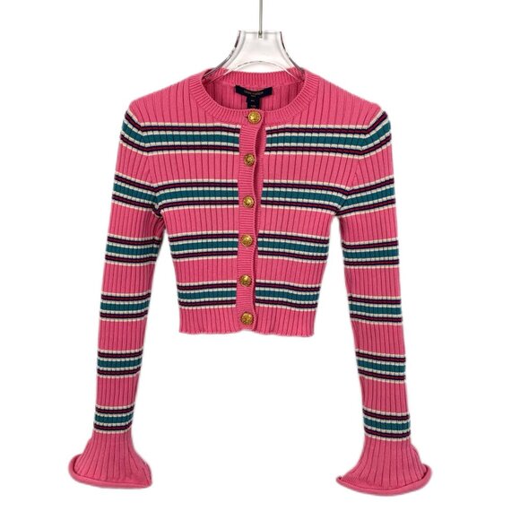Louis Vuitton Pink Striped Flared Sleeve Knit Cardigan XS Size Made In Italy - Picture 1 of 7